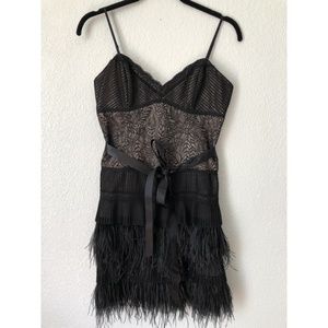 BCBG spaghetti strap feather dress NWT